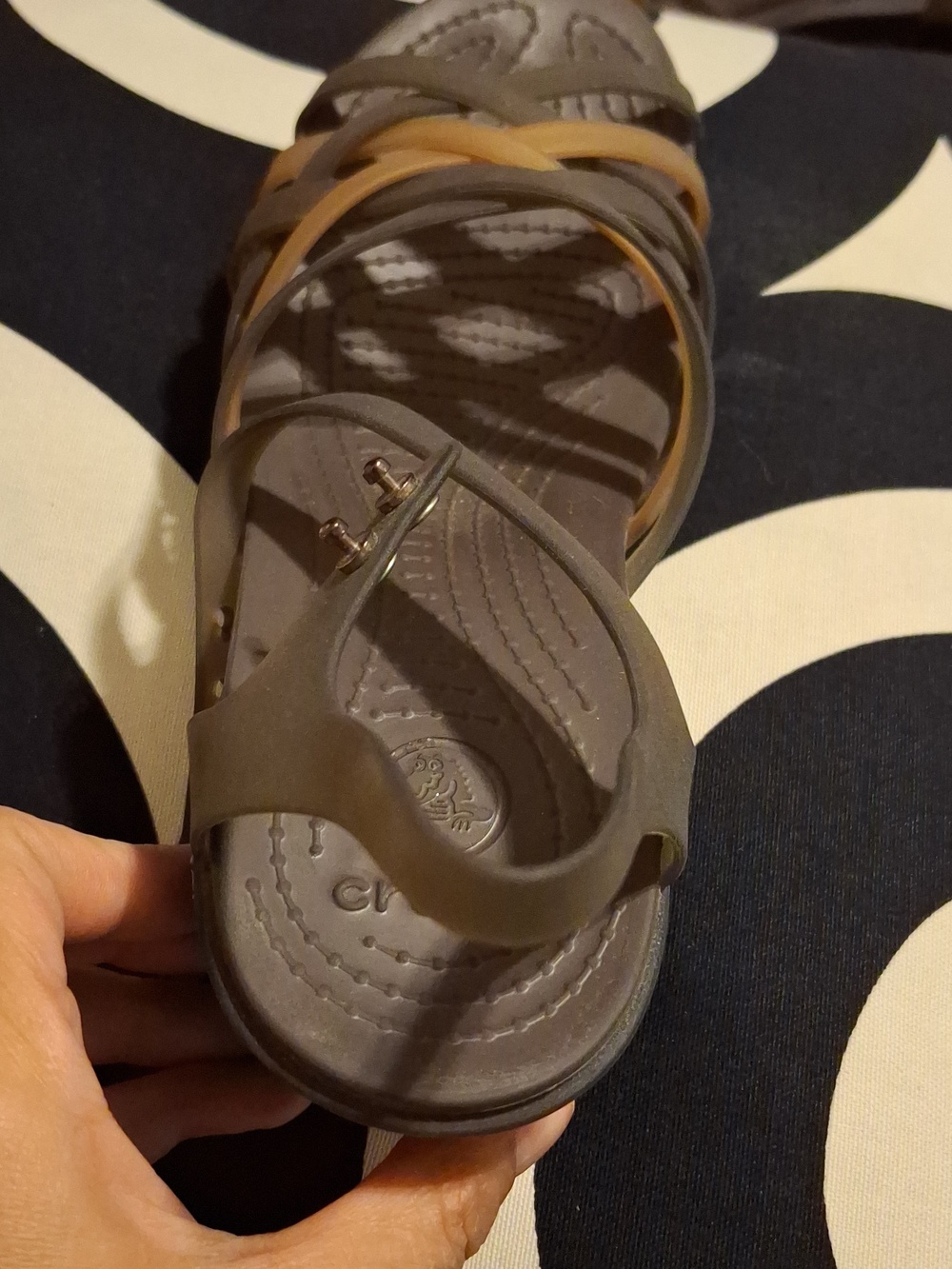 CROCS Brown and Tan Strappy Wedge Sandals - Picture 3 of 5